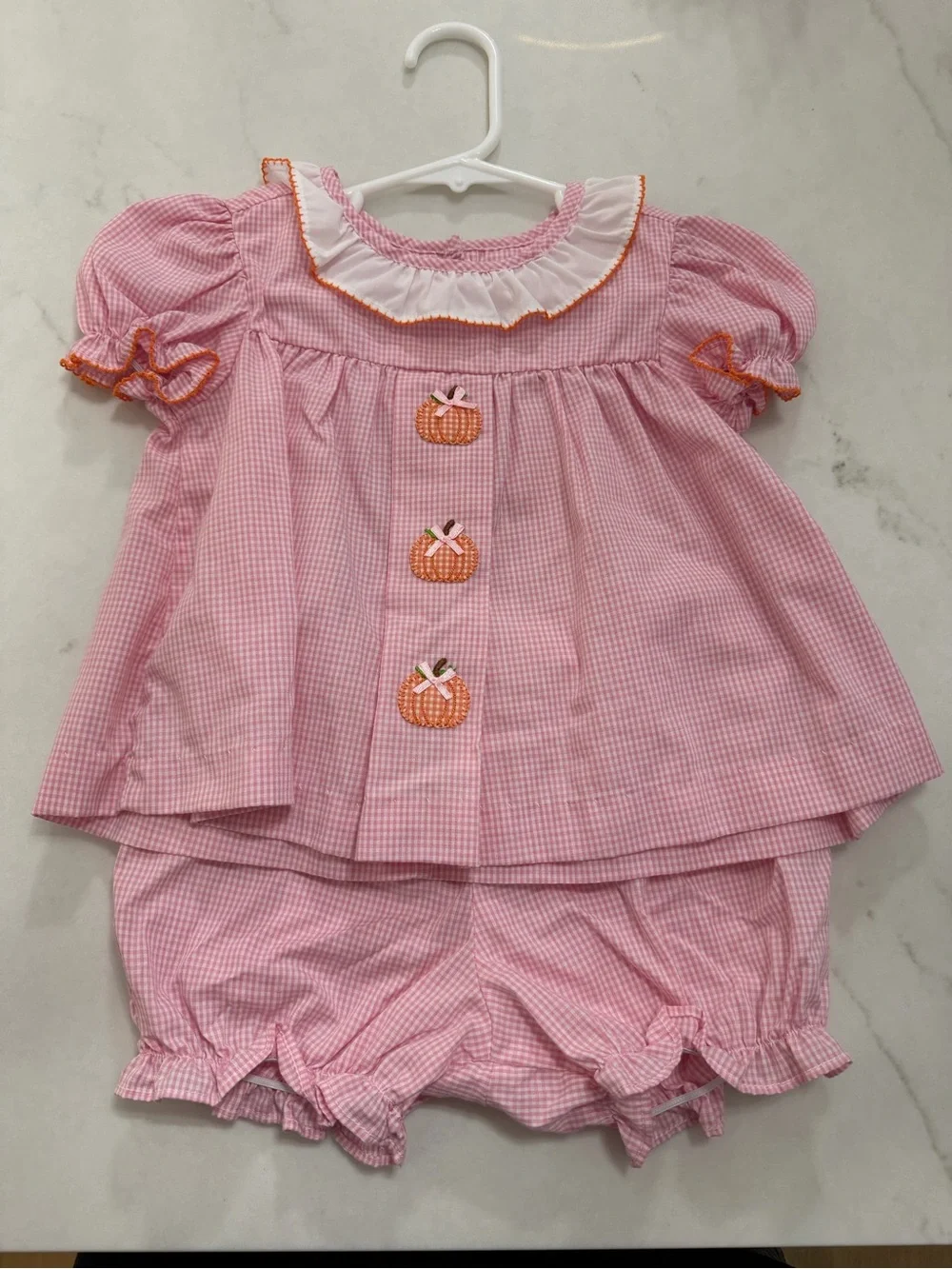 Baby Blessings Pink Gingham Pumpkin Outfit